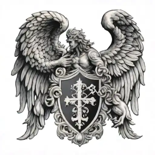 Vargas Family crest with angels fighting demons tattoo design idea