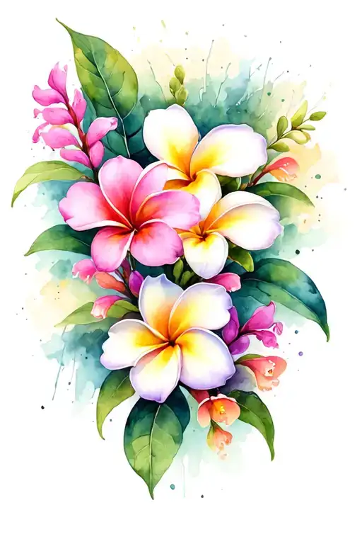 frangipani and snapdragon flower tattoo design idea