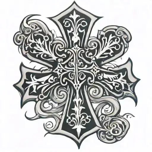 cracked chrome hearts cross tattoo design idea