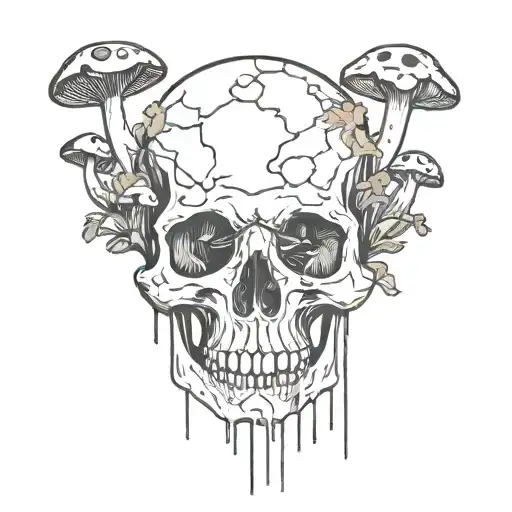 skull with mushrooms growing through holes  tattoo design idea