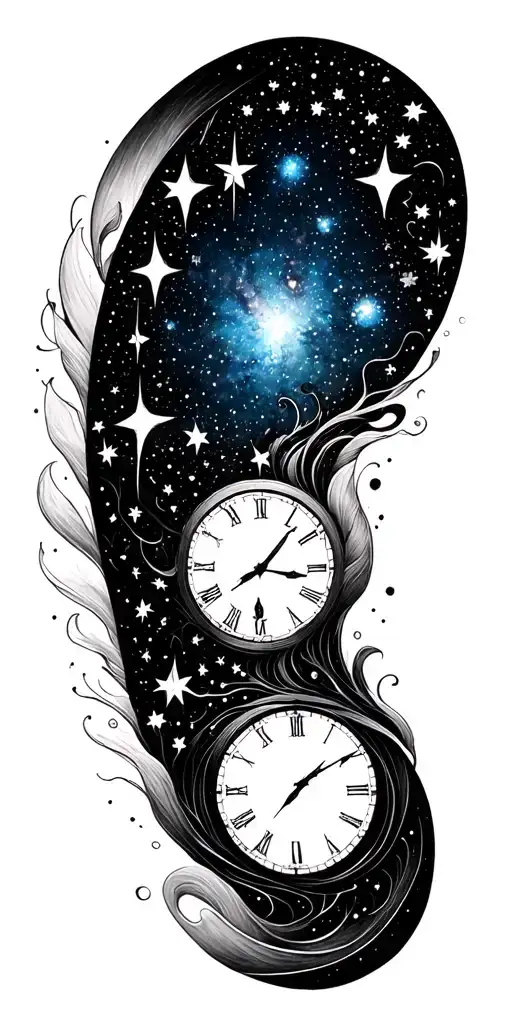 Time and galaxy filled with stars tattoo design idea