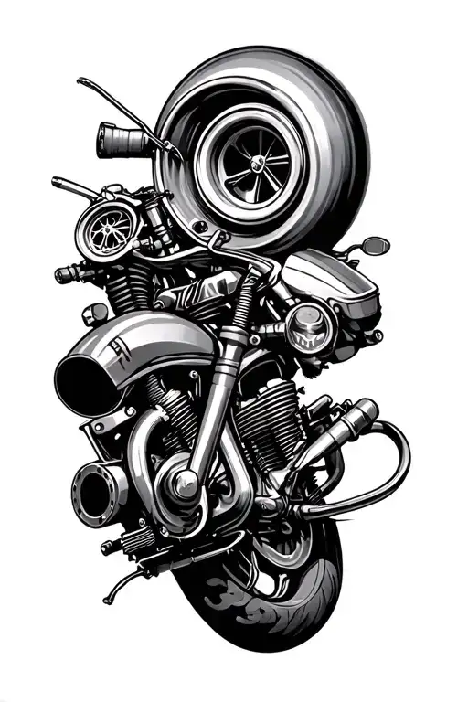turbocharger, pistons and dirtbikes tattoo design idea