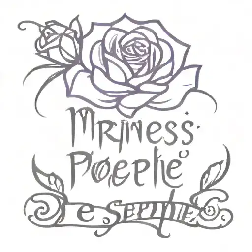 black and purple roses with the text "My Princess Joesephine" bold gothic style tattoo design idea