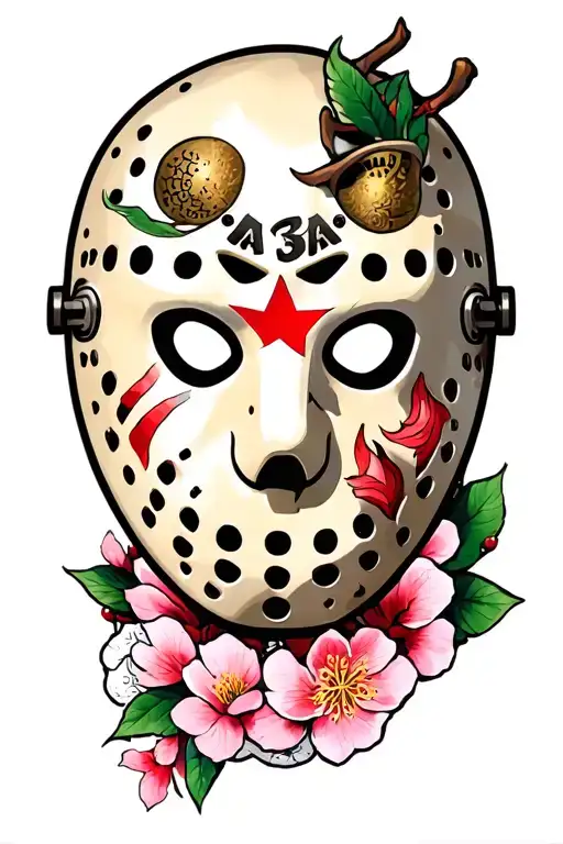 "Jason" "Jason" Friday the 13th mask, dragon, cherry blossom tattoo design idea