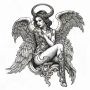 half angel half demon woman wings whole body tattoo design idea