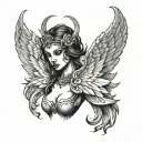 half angel half demon woman wings whole body tattoo design idea