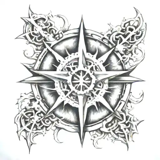LayoutChaos Undivided Star in the center as the anchor and focal point.The 4 gods' symbols (Khorne, Nurgle, Tzeentch, tattoo design idea