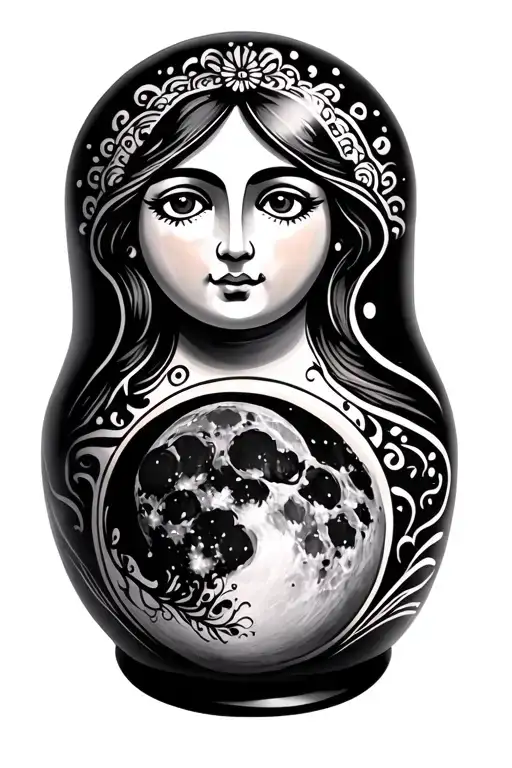 nesting doll  full moon  tattoo design idea