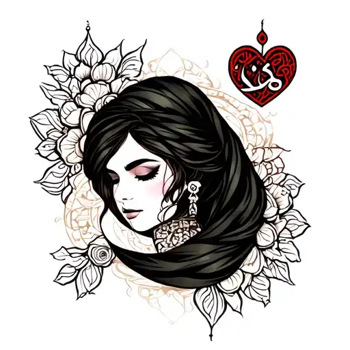 create a tattoo design with sumaiya in arabic and 224 with a heart tattoo design idea