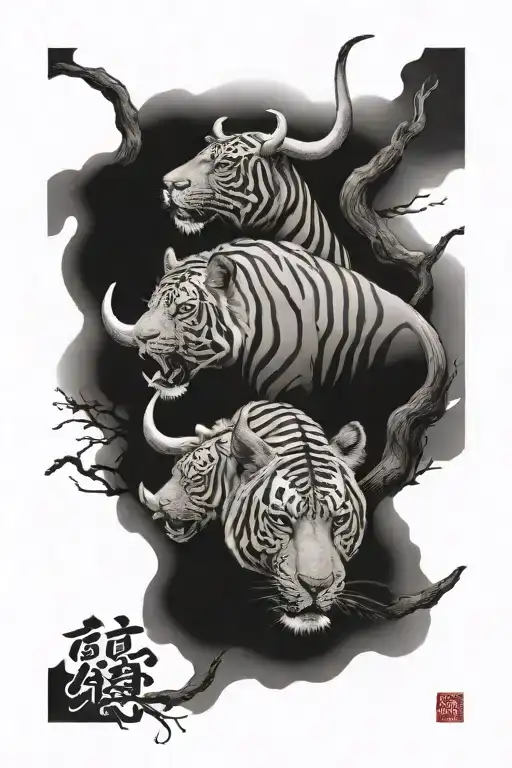 rib tattoo that combines japan and south africa big five tattoo design idea