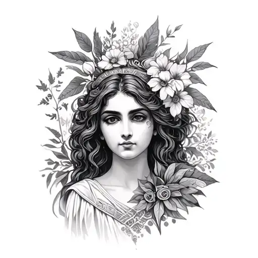 greek goddesses and plants tattoo design idea