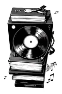 books record player with musical notes tattoo design idea