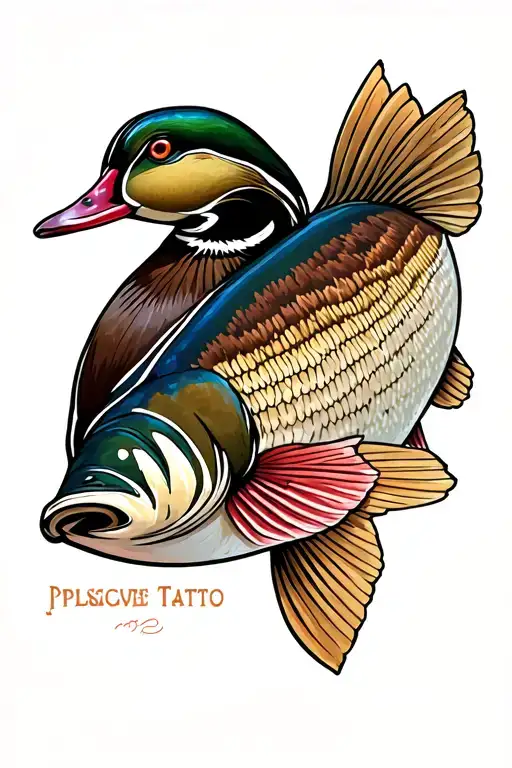striped bass with wood duck tattoo design idea