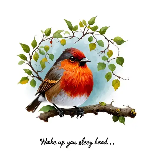 "Wake up you sleepy head.." red robin bird tattoo design idea