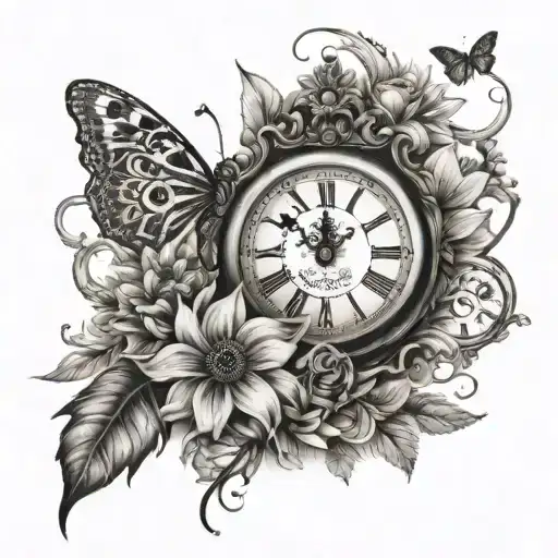 Butter Fly & Sun Flowers & Grandfather Clock Tattoo & infinity imagine & and the word  limitless  tattoo design idea