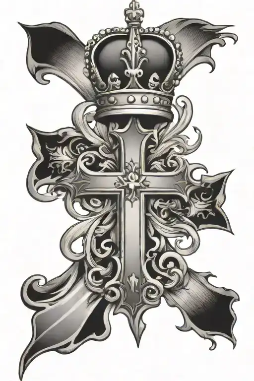 Cross with crown made tattoo design idea