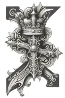 Cross with crown made tattoo design idea