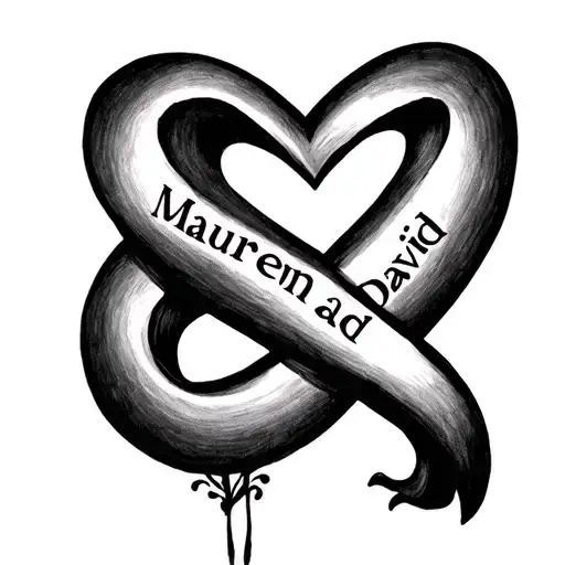 infinity symbol with heart with names Maureen and David tattoo design idea