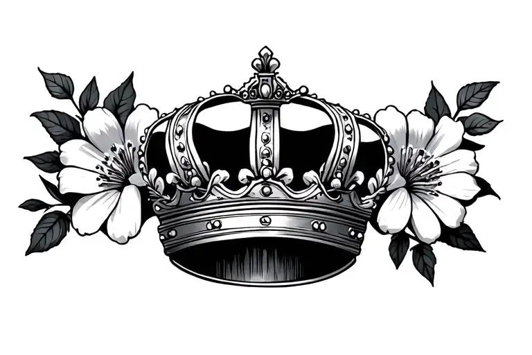 flowers with small king crown in the middle tattoo design idea