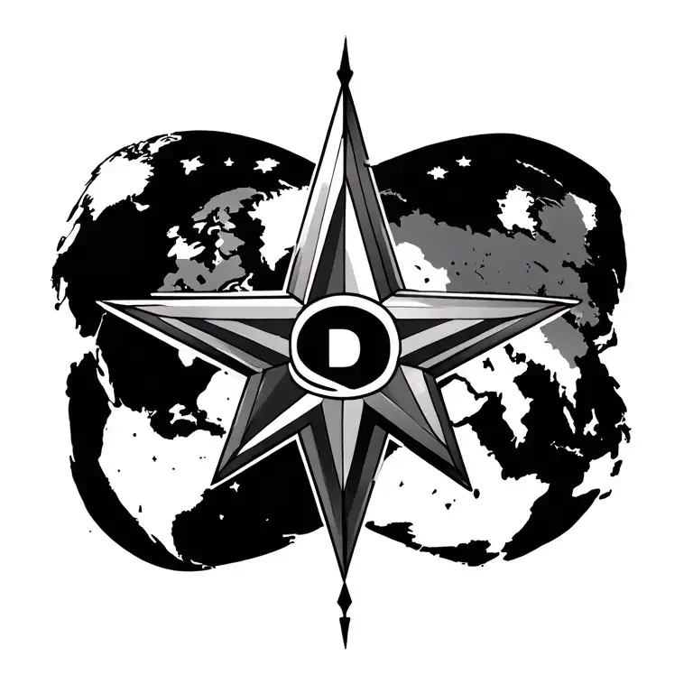 pole star with outline, longer north, east, south, west, with a hidden D in it tattoo design idea