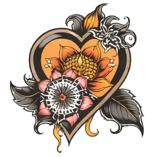 MAKE TATOO BROKEN HEART FIRE LOTUS AND DHAMMA WHEEL tattoo design idea