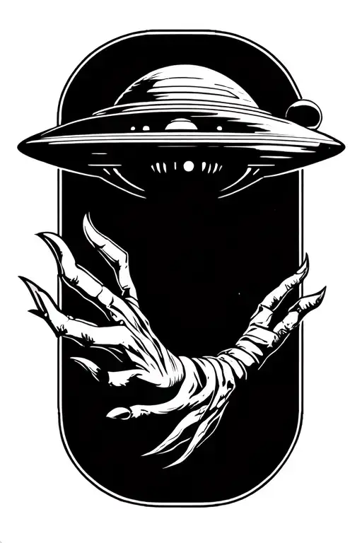 Alien Gray wrapping on the anti -arm, going to the hand, can put a UFO at the end of the anti arm tattoo design idea