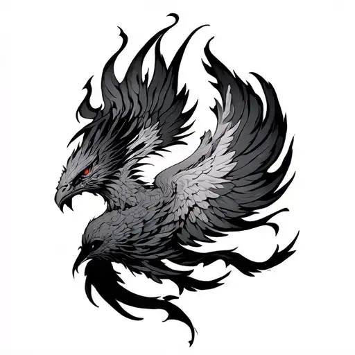 berserk manga style Phoenix Firebird line work black and white wrapped around forearm tattoo design idea
