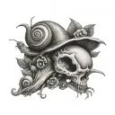 snail with skull and mushrooms tattoo design idea