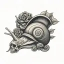 snail with skull and mushrooms tattoo design idea