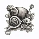 snail with skull and mushrooms tattoo design idea