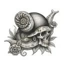 snail with skull and mushrooms tattoo design idea