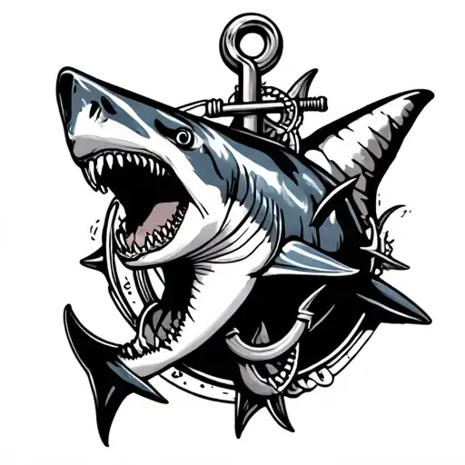 shark and anchor tattoo design idea