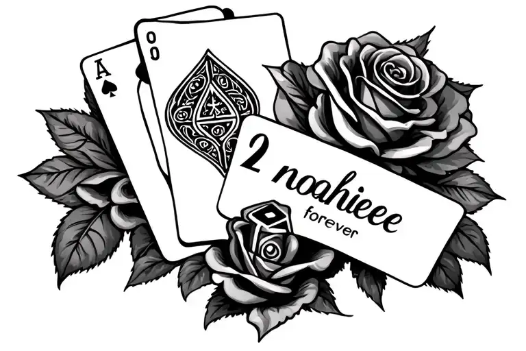 noahieee forever 20 with roses and cards and dice with twisted tea logo involved tattoo design idea