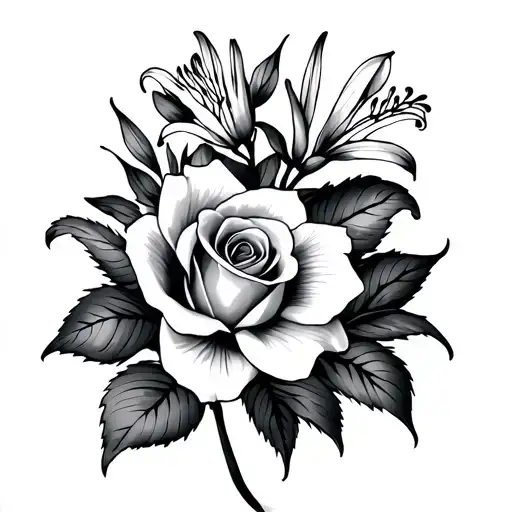 ditch lilies and roses tattoo design idea