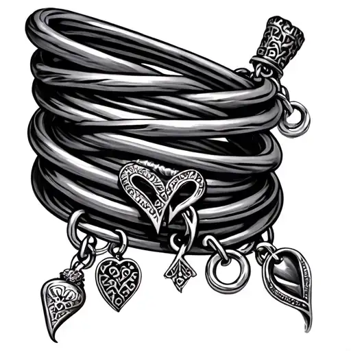 slinky bracelet tattoo featuring charms linked tattoo design idea