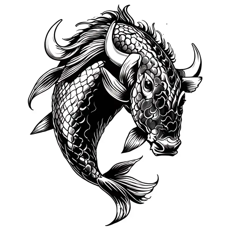 koi fish with bull head tattoo design idea