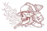 firefighter skull surrounded tattoo design idea