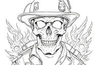 firefighter skull surrounded tattoo design idea