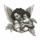 black woman holding baby angel tattoo design idea
