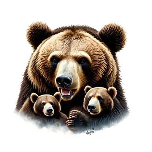 aggressive Papa Bear protecting mama bear And two Cubs Tattoo Design Idea tattoo design idea