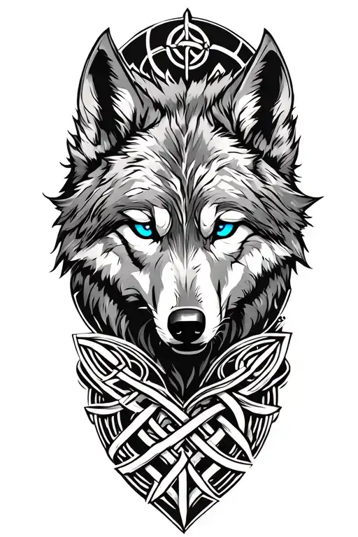 wolf with blue eyes on armor tattoo design featuring Celtic trinity knot  tattoo design idea