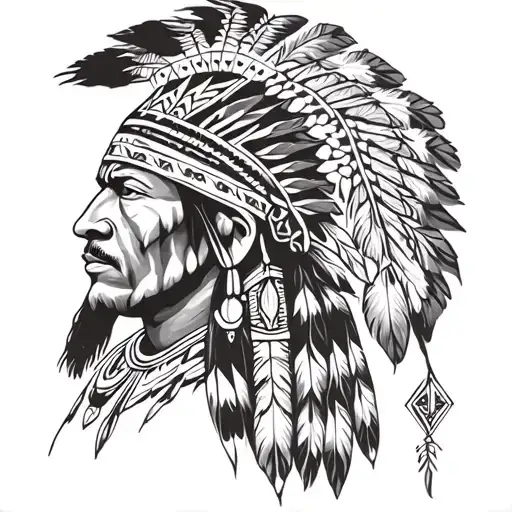 African Warrior With Native American headress pattern incorporating tattoo design idea