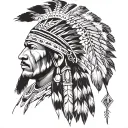 African Warrior With Native American headress pattern incorporating tattoo design idea