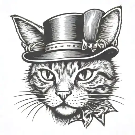 cat in a hat with bow tie tattoo design idea
