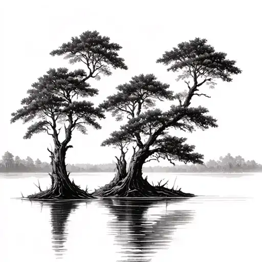 bald cypress trees in water tattoo design idea