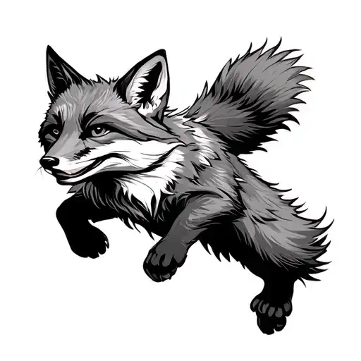 fox making a jump with tattoo design idea