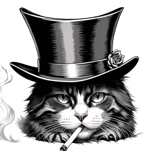 cat in a top hat smoking a cigarette tattoo design idea