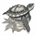 turtle, palm tree and clouds tattoo design idea