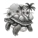 turtle, palm tree and clouds tattoo design idea