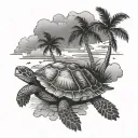 turtle, palm tree and clouds tattoo design idea